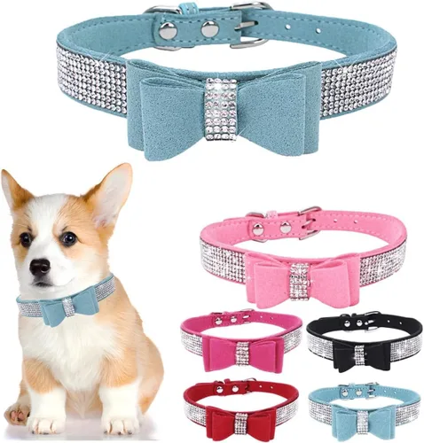 Miniatura 6 de Lindo collar para perro con diamantes de imitación brillantes, elegante collar de cristal diamante con purpurina bonita joya suave collares