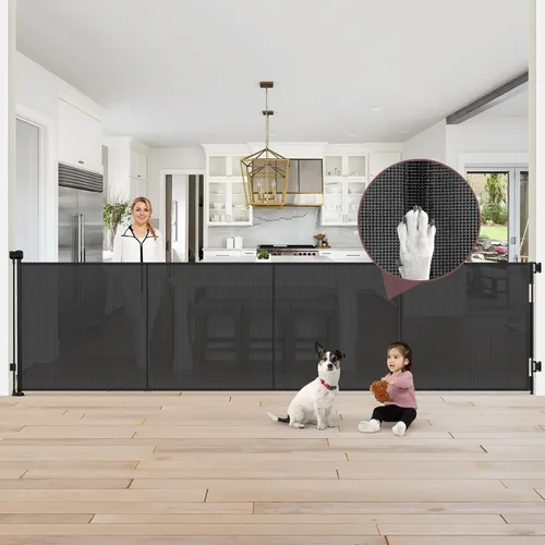 Miniatura 19 de Puertas retráctiles extra altas reforzadas de 41 pulgadas para bebés, puerta retráctil extra ancha de 120 pulgadas con varillas de apoyo, puerta