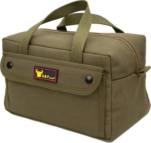 Miniatura 12 de Bolsa de lona encerada multiusos estilo militar, resistente al agua, correa ajustable, totalmente forrada, cierre de doble cremallera, uso pesado