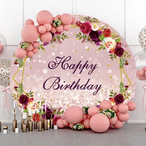Miniatura 3 de Telón de fondo redondo de cumpleaños de 3 x 3 pies, diseño de flores burdeos Bokeh, manchas de fondo de fotografía, para mujeres y niñas, 16, 30
