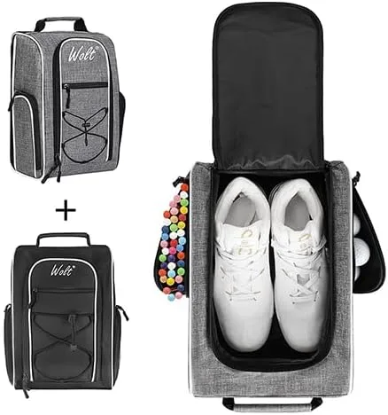 Wolt Bolsa para zapatos de golf - Bolsas de transporte para zapatos deportivos y de viaje con ventilación y doble bolsillo exterior para accesorios,
