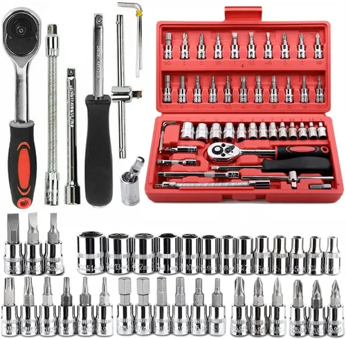 Miniatura 5 de Juego de llave de carraca de enchufe de 12 piezas de 1/4", juego de llave de enchufe de 10 unidades con enchufes de 4-13mm, mango de liberación