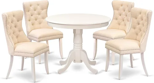 Miniatura 19 de East West Furniture ANDA5-LWH-12 - Juego de cocina de 5 piezas que contiene una mesa de comedor redonda con pedestal y 4 sillas Parson tapizadas