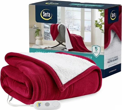 Miniatura 10 de Serta - Manta de vellón sherpa reversible, ultrasuave y tejida, manta térmica, manta eléctrica; cómoda, agradable y abriga y protege del frío