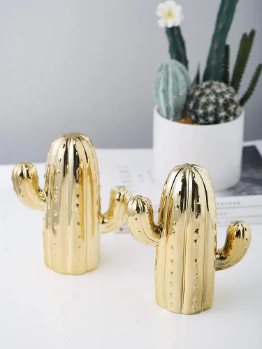 Miniatura 3 de Hucha de cactus de cerámica, regalo de decoración de gabinete de vino para sala de estar en el hogar. Dorado