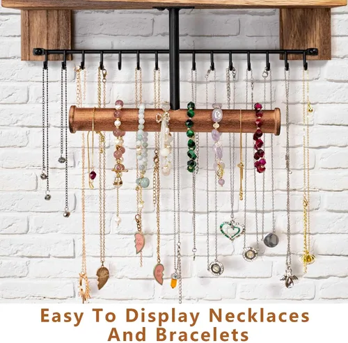 Miniatura 4 de Pinzoveco Organizador de joyas colgante montado en la pared con soporte organizador de joyas de pared para collares, pulseras, aretes, anillos