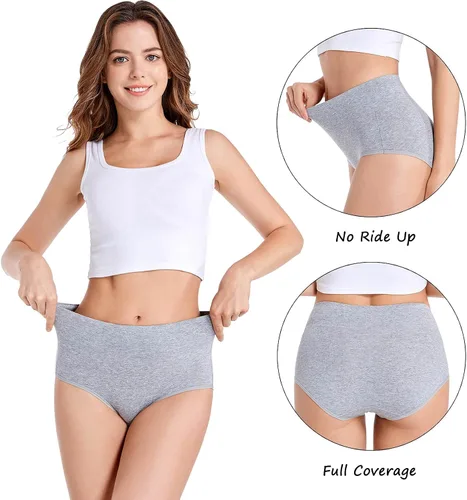 Miniatura 3 de Havvis - Calzones de cintura alta y de algodón para mujer, ropa interior que disimula la barriga, jacquard con rosas, paquete múltiple