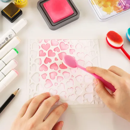 Miniatura 5 de Juego de 10 pinceles de mezcla de tinta, para manualidades, manualidades, papel para manualidades, con 6 plantillas de plástico para hacer tarjetas