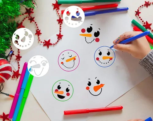 Miniatura 3 de Plantillas de cara de muñeco de nieve de Navidad de 5 pulgadas para pintar en madera, plantillas de dibujo de adornos navideños reutilizables