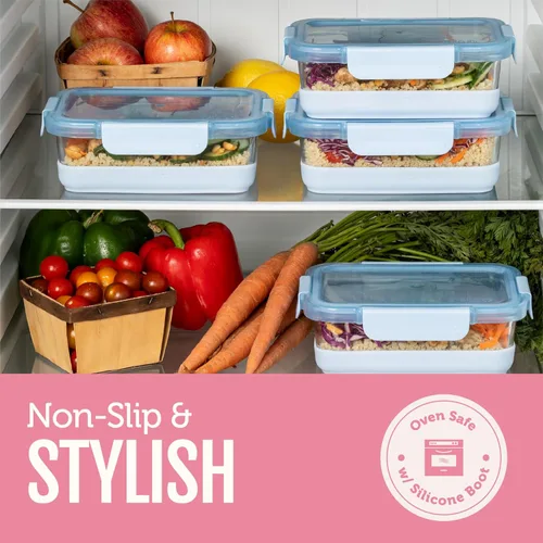Miniatura 6 de Ello Duraglass Refresh - Juego de 5 recipientes de vidrio para almacenamiento de alimentos de 3.4 tazas con funda de silicona y tapas de plástico