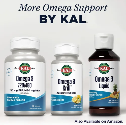 Miniatura 6 de KAL Ultra Omega 3-6-9 1200mg Aceite de pescado con aceite de linaza prensado en frío y borraja Piel, cabello, corazón, memoria 100 cápsulas