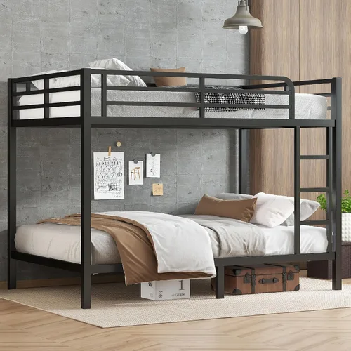 Miniatura 11 de Harper & Bright Designs Litera de metal individual XL sobre individual XL, litera de metal resistente con escalera y barandillas, ahorro