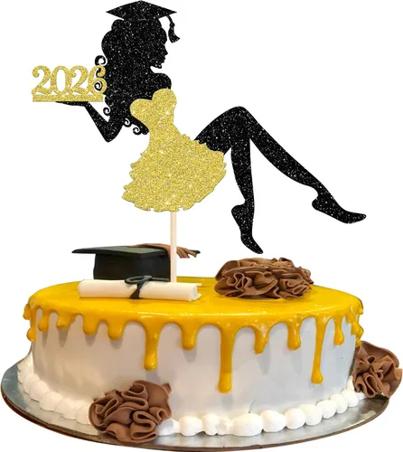 Miniatura 20 de 1 paquete de decoración para tarta de graduación para niña, con purpurina, para diploma, decoración para adultos mayores 2026, para niñas, escuela
