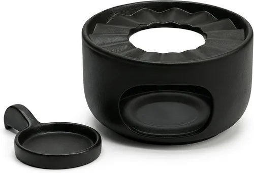 Calentador de tetera de cerámica mate con cuchara de vela extraíble, base de calentador de té de bajo perfil para teteras de vidrio o cerámica Negro