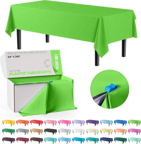 Miniatura 36 de Party Solids Rollo de Mantel de Mesa de Plástico Negro de 54 Pulgadas X 300 Pies en una Caja de Corte a Medida con Conveniente Cortador Deslizante.