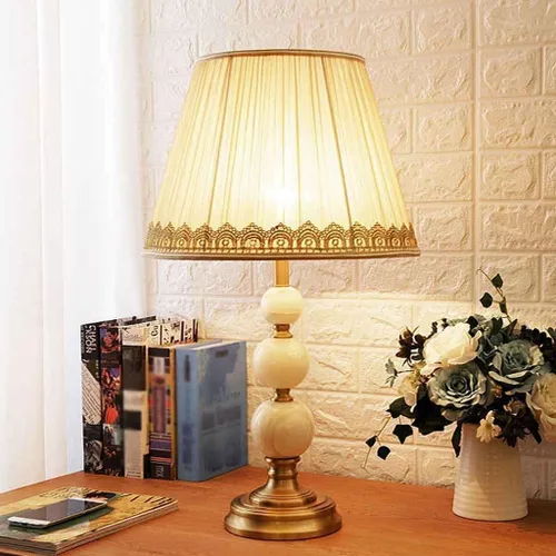 Miniatura 4 de Lámpara de noche de 25.6 pulgadas con base de metal y pantalla de seda, lámpara de escritorio de mármol para sala de estar y dormitorio, fácil