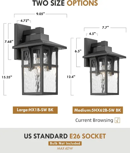 Miniatura 3 de HWH - Lámpara de pared para exteriores, 2 unidades, apliques de pared exterior con vidrio ondulado de agua, luces exteriores para porche, patio