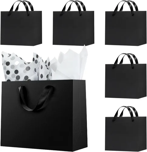 Miniatura 12 de Offizon 12 bolsas de regalo negras, bolsas de regalo con papel de seda