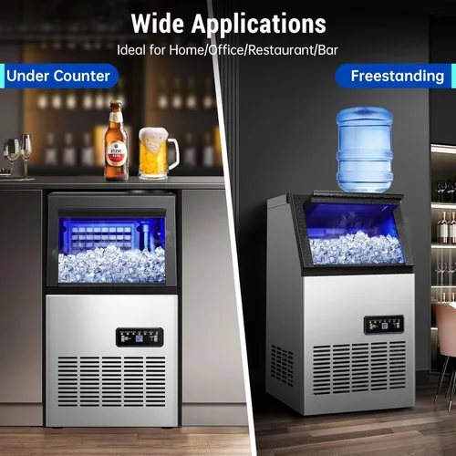 Miniatura 9 de Amzgachfktch Máquina de hielo comercial, máquina de hielo de 120 libras/24 horas, 2 modos de entrada de agua, máquina de hielo debajo del mostrador