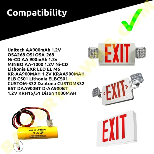 Miniatura 3 de (2 unidades) 1.2v 900mAh AA Ni-CD señal de salida luz de emergencia NiCd batería reemplazo ELB CS01 EXR LED EL M6 AA900mAh OSA268 conector blanco