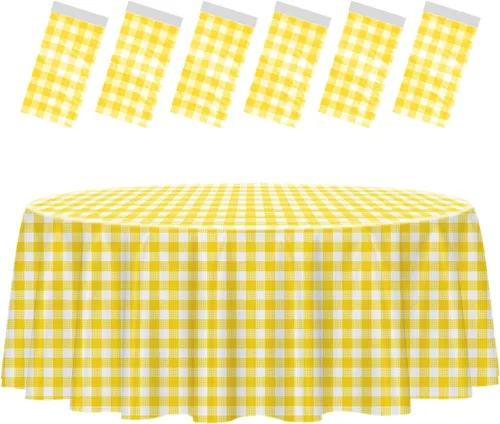 Miniatura 36 de HEIPINIUYE - Paquete de 2 manteles redondos de 84 pulgadas de plástico beige, manteles de mesa impermeables desechables para redondas, ideales