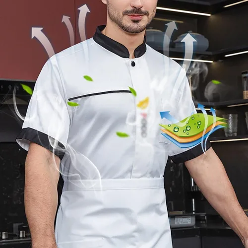 Miniatura 2 de Abrigo de chef con botones para hombre, manga cortalarga, chaqueta de chef unisex ligera