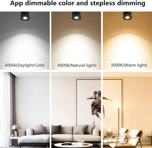Miniatura 5 de Foco de techo LED regulable – 360° ajustable en superficie de atenuación de 12 W COB iluminación de techo interior Downlight de pared de aluminio