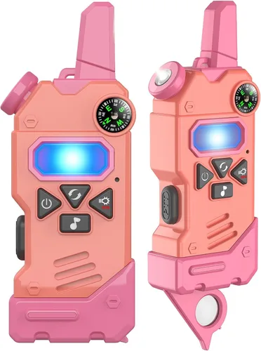 Miniatura 8 de Walkie Talkies para niños, 5 canales coloridos de radio de 2 vías, brújula, linterna y lupa, alcance de 3 millas para juego de aventura, exterior