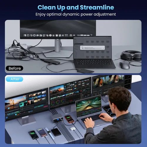 Miniatura 7 de Estación de acoplamiento USB 20 en 1, estación de carga de 300 W, concentrador USB-C de triple pantalla con HDMI 2x4K, DP, VGA, Ethernet, 7 puertos