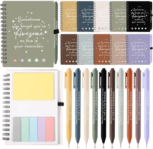 Miniatura 11 de Chuangdi 20 juegos de regalos de fin de año para profesores, cuaderno inspirador con bloc de notas adhesivas, bolígrafo de bambú, regalos