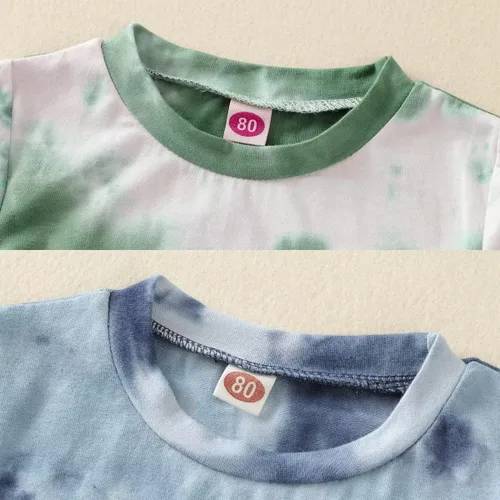 Miniatura 4 de Conjunto de 4 piezas para bebé y niño, ropa de verano con teñido anudado y pantalón corto