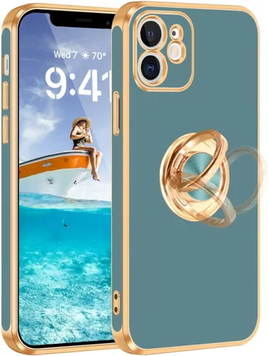 Miniatura 16 de Fingic Funda para iPhone 12 con Soporte de Anillo, [Soporte de Anillo Giratorio de 360° Magnético con Base] [Borde Dorado Brillante con Enchapado]