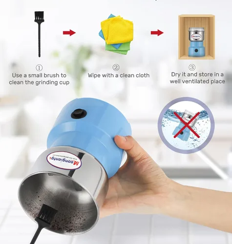 Miniatura 7 de Moongiantgo Molinillo de café eléctrico, mini molinillo de especias, molinillo rápido de 200 W, 10 segundos, molino de grano seco para especias, Azul