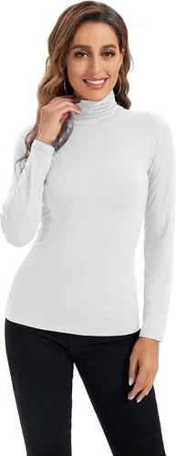Miniatura 2 de HoneyEcho Camiseta de manga larga con cuello alto para mujer, suave, elástica, capa base ajustada.