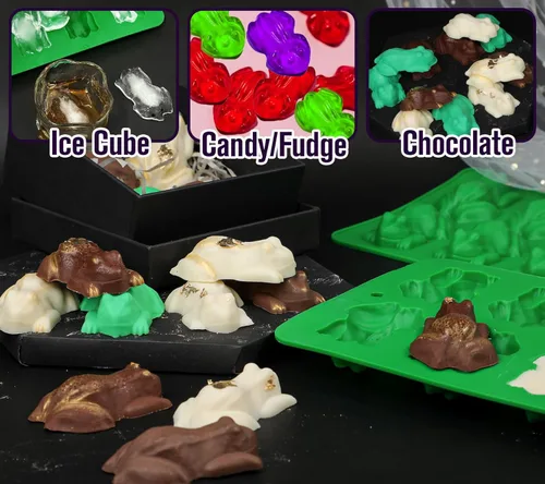 Miniatura 5 de Webake Molde de caramelo de rana de chocolate, paquete de 2 moldes de silicona para gelatina de rana de Pascua, bombas de grasa keto, crayones