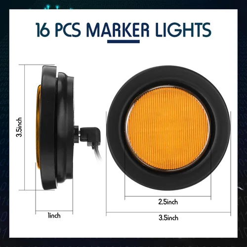 Miniatura 2 de Retisee - 16 piezas de luces de 13 LED, 2.5 pulgadas, redondas, para luz de aviso, indicadores de luz lateral delantera y trasera, impermeables