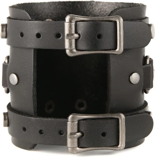 Miniatura 5 de Pulsera ancha de cuero con cinturón ancho para hombre, estilo punk, rock, moto