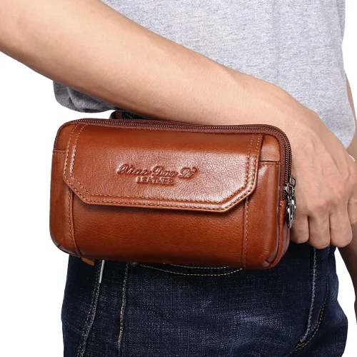 Miniatura 2 de Leather Phone Belt Bag Holster Pouch for Men Loop Flip Coin Purse Case Cell Phone Waist Pack Pouch Case