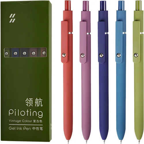 5 bolígrafos retráctiles de gel retro, bolígrafos de tinta negra de secado rápido, 0.5mm de punta fina con escritura suave y estética, bolígrafos de