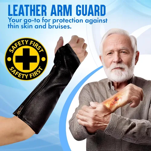 Miniatura 6 de Arm Chaps Mangas Protectoras de Cuero Guardabrazos - Evita Cortes, Arañazos y Moretones - Ideal para Jardinería y Construcción., Negro, Grande
