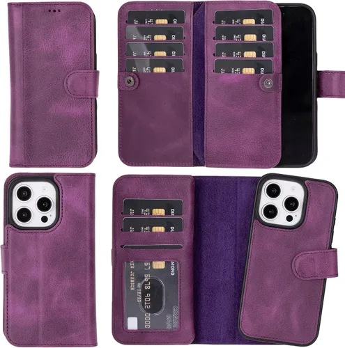 Miniatura 37 de HARDISTON Funda de piel auténtica de alta calidad hecha a mano para iPhone 11 Pro de 5.8 pulgadas, tarjeteros de doble folio, funda magnética Negro