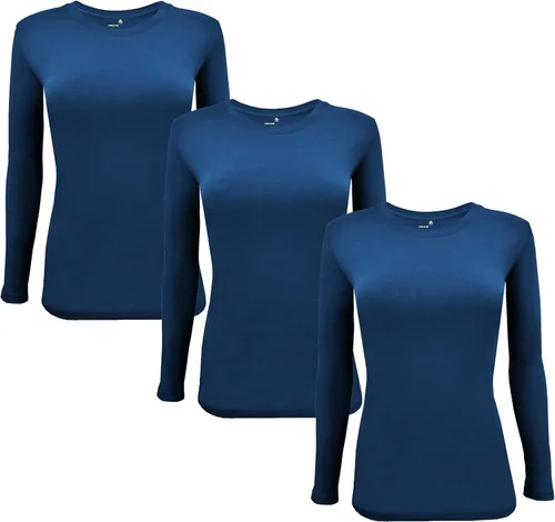 Miniatura 60 de Natural Uniforms Camiseta Under Scrub para mujer, cuello redondo, manga larga, paquete de 3, paquete múltiple de 3