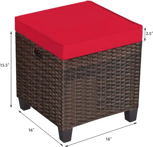 Miniatura 3 de HAPPYGRILL Juego de 2 piezas otomanas de mimbre de ratán para exteriores, con cojines extraíbles, muebles de patio, reposapiés, asiento para Marrón