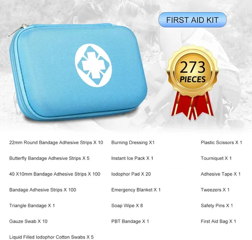 Miniatura 2 de Kit de primeros auxilios de supervivencia para auto-hogar, kit de emergencia, color azul, 273 piezas de equipo, suministros de viaje, set