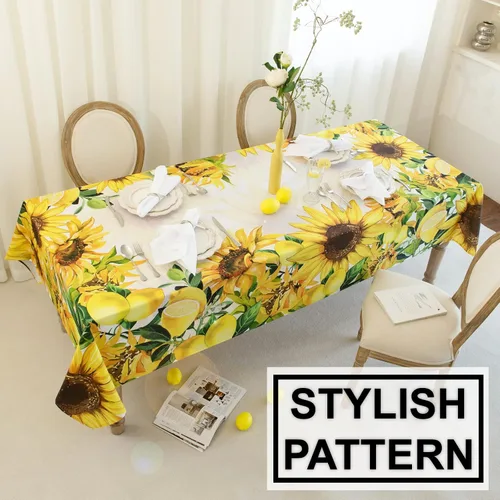 Miniatura 7 de DIVA EN CAMINO DEC Mantel estampado de limones y girasoles de 60 x 84 pulgadas, resistente al agua, mantel estampado de limonada amarilla, mantel