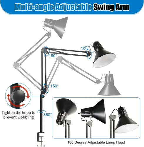 Miniatura 2 de Lámpara de escritorio con abrazadera LED, lámpara de escritorio con brazo oscilante ajustable de 360°, luz de abrazadera con bombilla LED que cuida