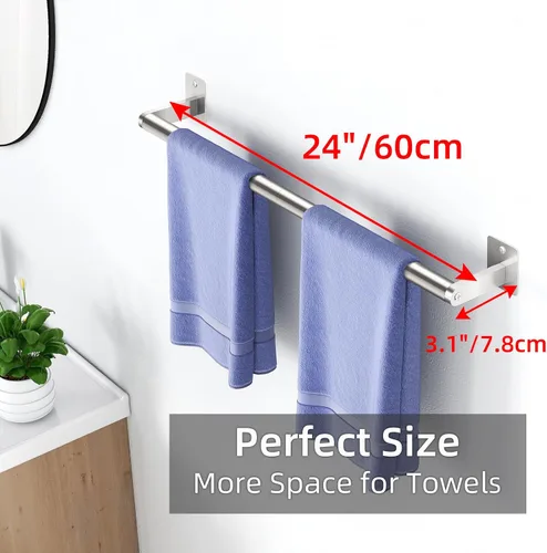Miniatura 6 de Toallero de baño, toallero de 24 pulgadas para montaje en pared de baño, organizador resistente para toallas de mano de baño, barra de toalla Plata