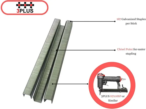 Miniatura 3 de 3PLUS Grapas de alambre fino galvanizado de calibre 22, 3/8 pulgadas (0.354 in) de longitud de pierna de 3/8 pulgadas de longitud de la pierna