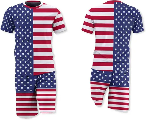 Miniatura 3 de Drether Conjunto de camiseta casual de manga corta con estampado 3D de bandera de verano para hombre