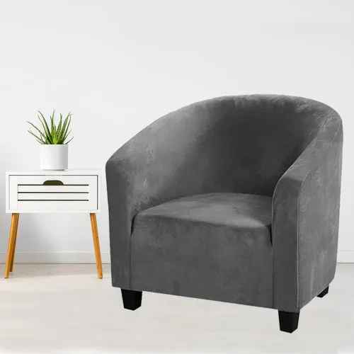 Miniatura 2 de ITFRO Funda de terciopelo elástico para silla de club, funda de sillón de barril para sofá, protector de muebles para sala de estar (gris)